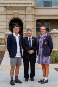 Principal Chris Randell with College Captains Murray Casella and Emily Knobel